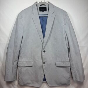 Banana Republic Tailored Fit Blazer Gray White Striped Elbow‎ Patch Sz 44R